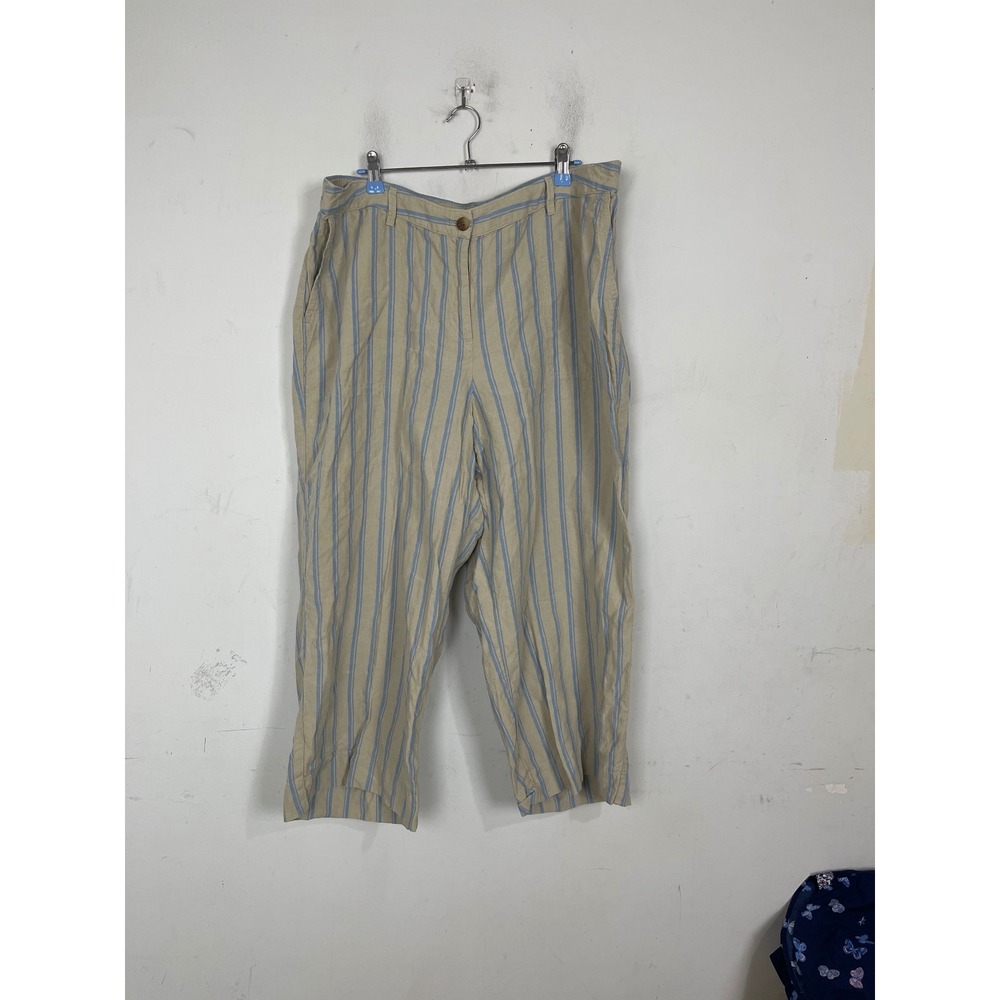 J. Jill Love Linen Striped Wide Leg Pants Beige Blue 2X 315621